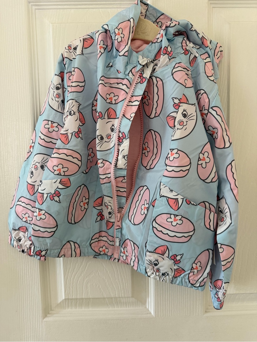 Disney Light Blue Hooded Raincoat with Pink Macaron & Cat Print